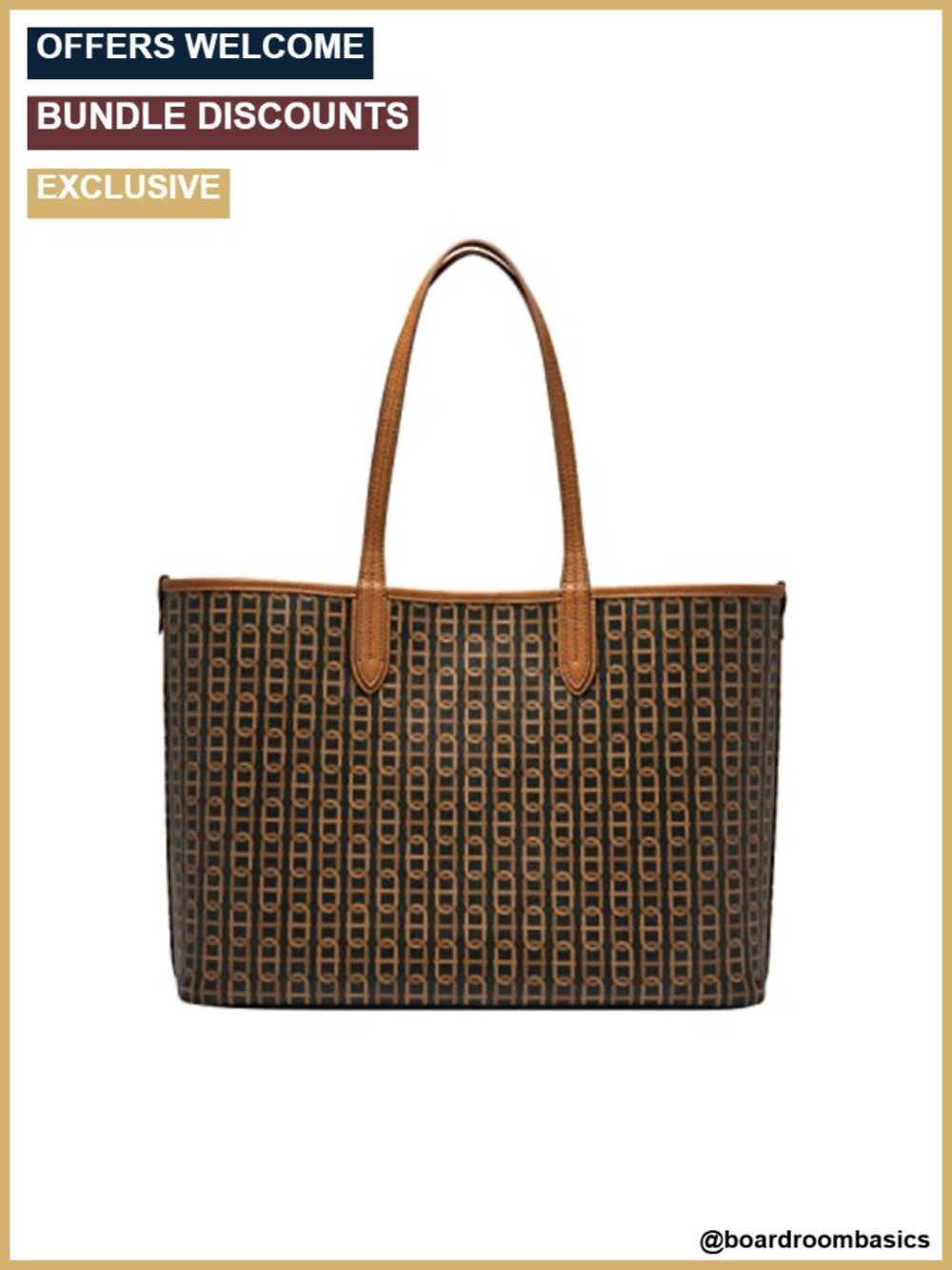 Women's Coated Canvas Tote Handbag with Geometric Print Magnetic Closure